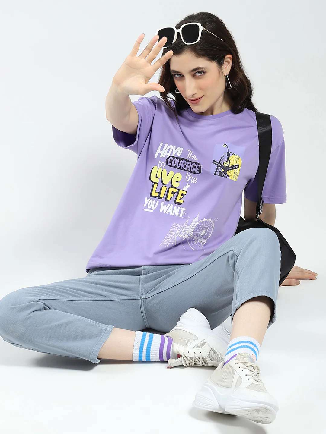 Rock.it Women Purple Printed Round Neck Half Sleeve Top - Image 2