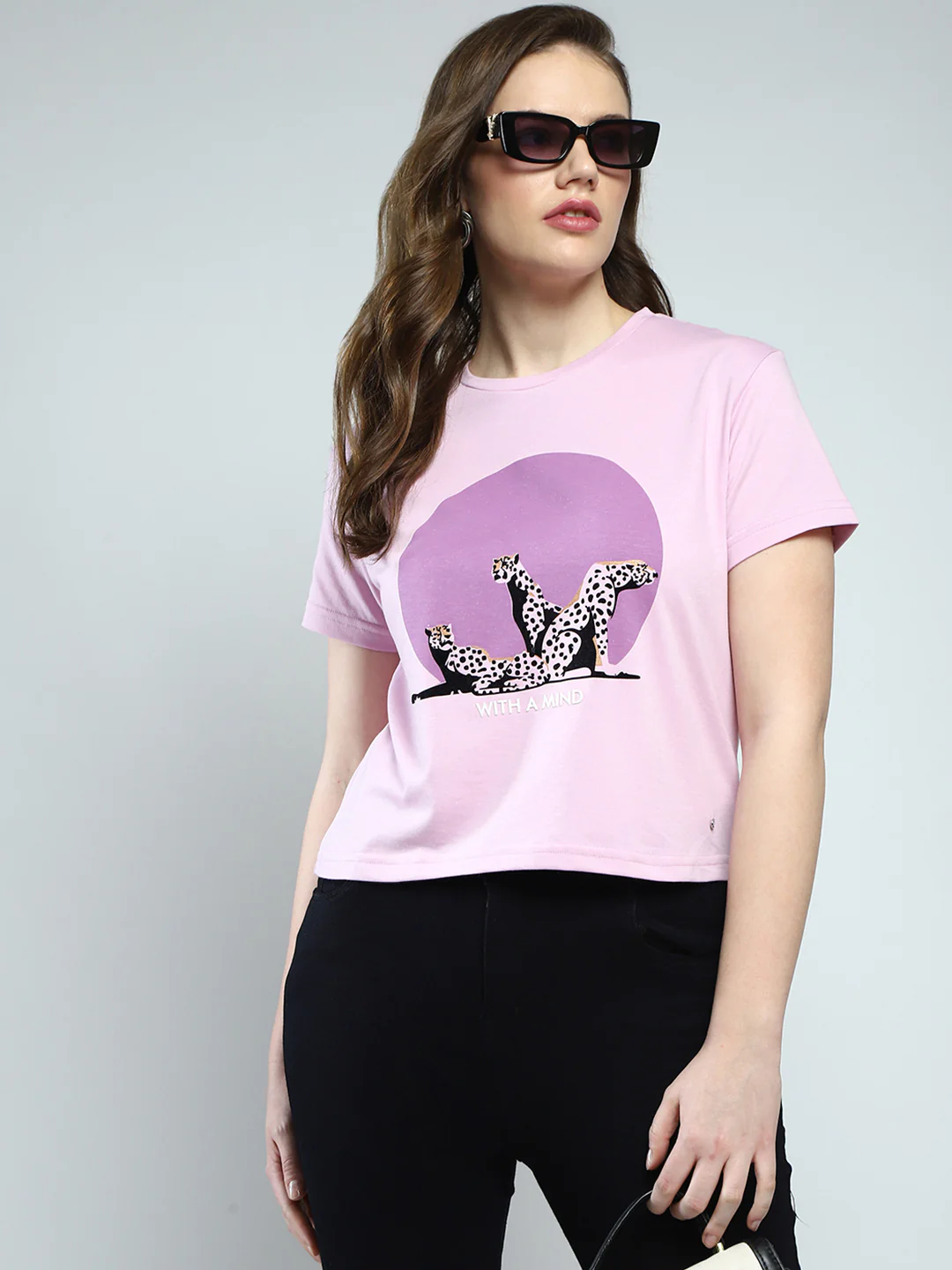 Women Purple Printed Round Neck Half Sleeve Top - Image 6