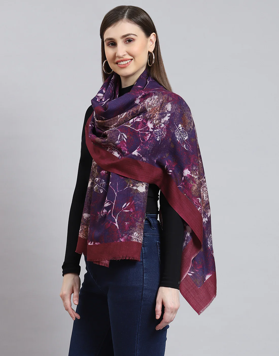 Women Purple Printed Shawl - Image 4