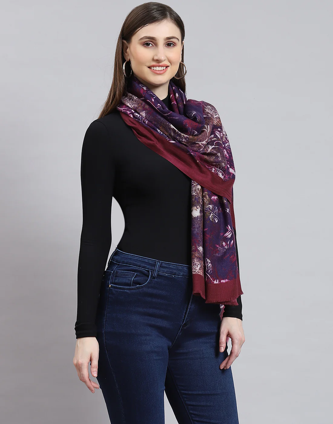 Women Purple Printed Shawl - Image 5