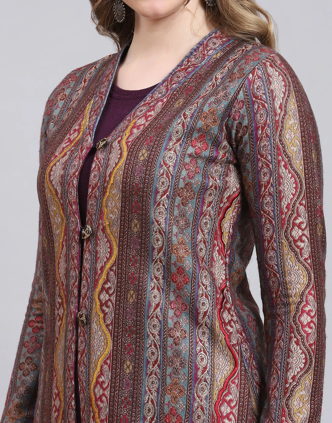 Women Purple Printed V Neck Full Sleeve Kurtis Set - Image 8