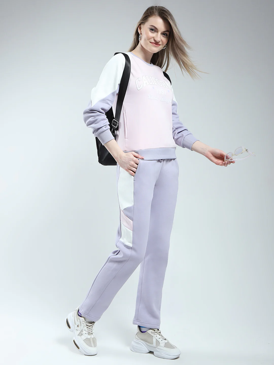 Women Purple Printed Round Neck Full Sleeve Winter Tracksuit - Image 2