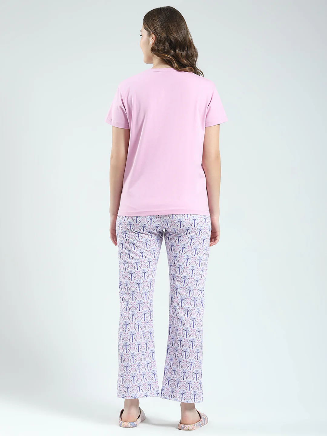 Women Purple Printed Round Neck Half Sleeve Lower Set - Image 5
