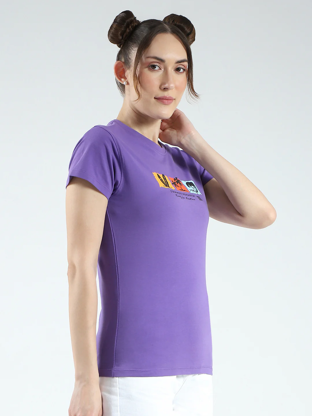 Rock.it Women Purple Printed Round Neck Half Sleeve Top - Image 4