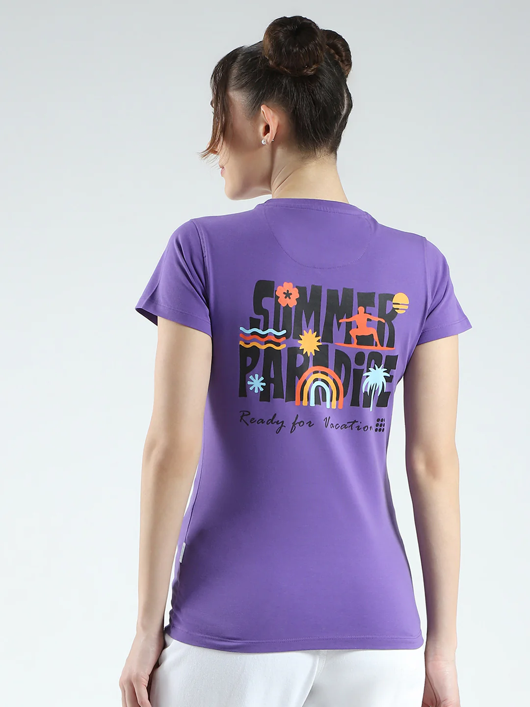 Rock.it Women Purple Printed Round Neck Half Sleeve Top - Image 5