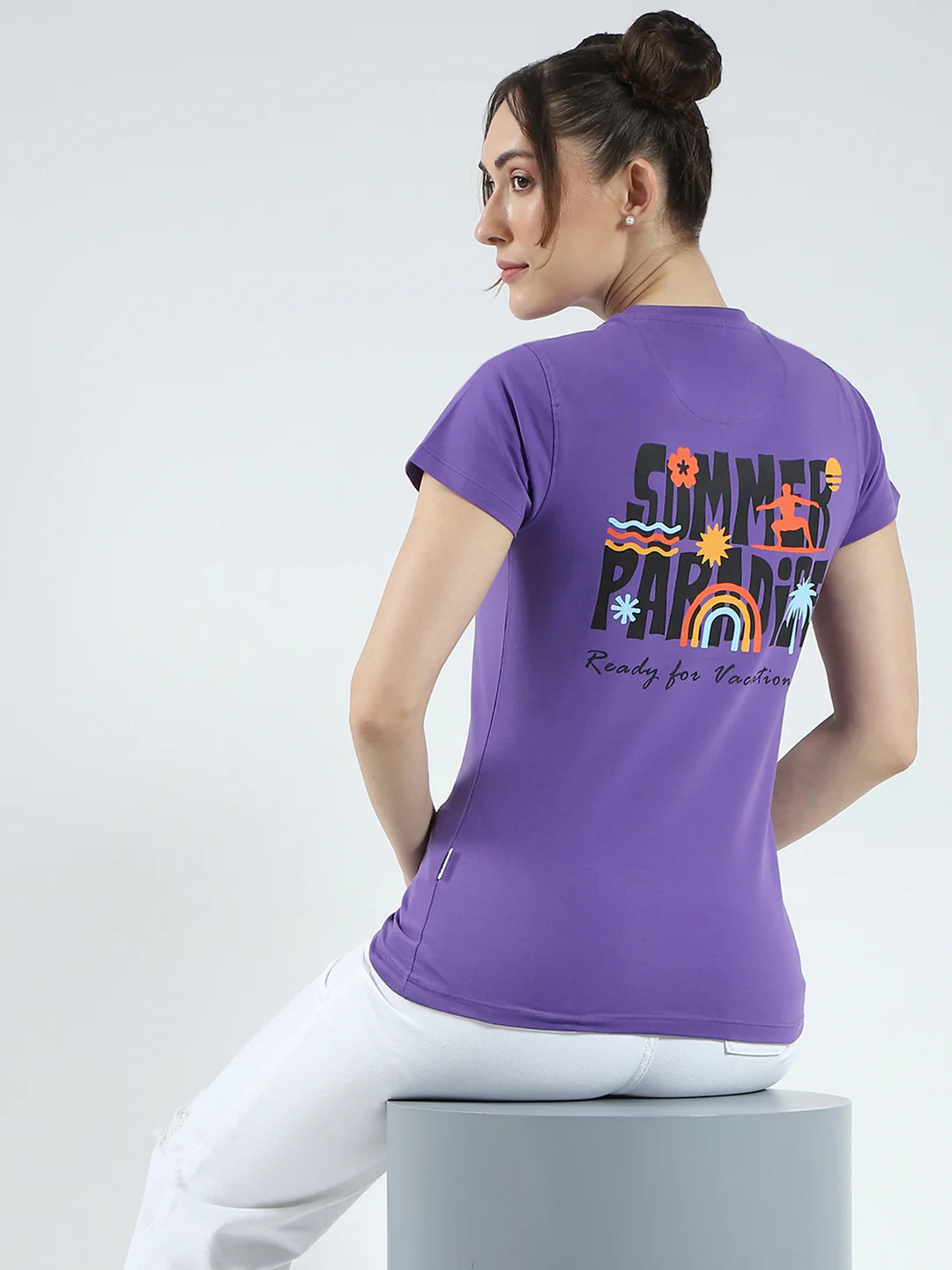 Rock.it Women Purple Printed Round Neck Half Sleeve Top - Image 6