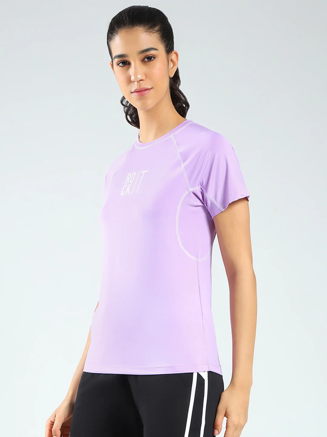 Rock.it Women Purple Printed Round Neck Half Sleeve Top - Image 3