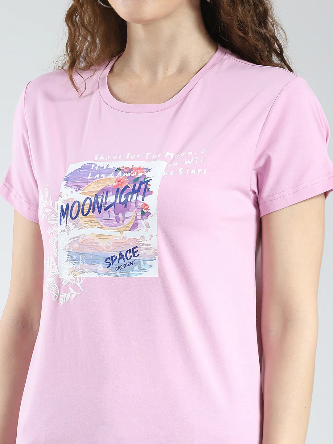 Women Purple Printed Round Neck Half Sleeve Top - Image 6