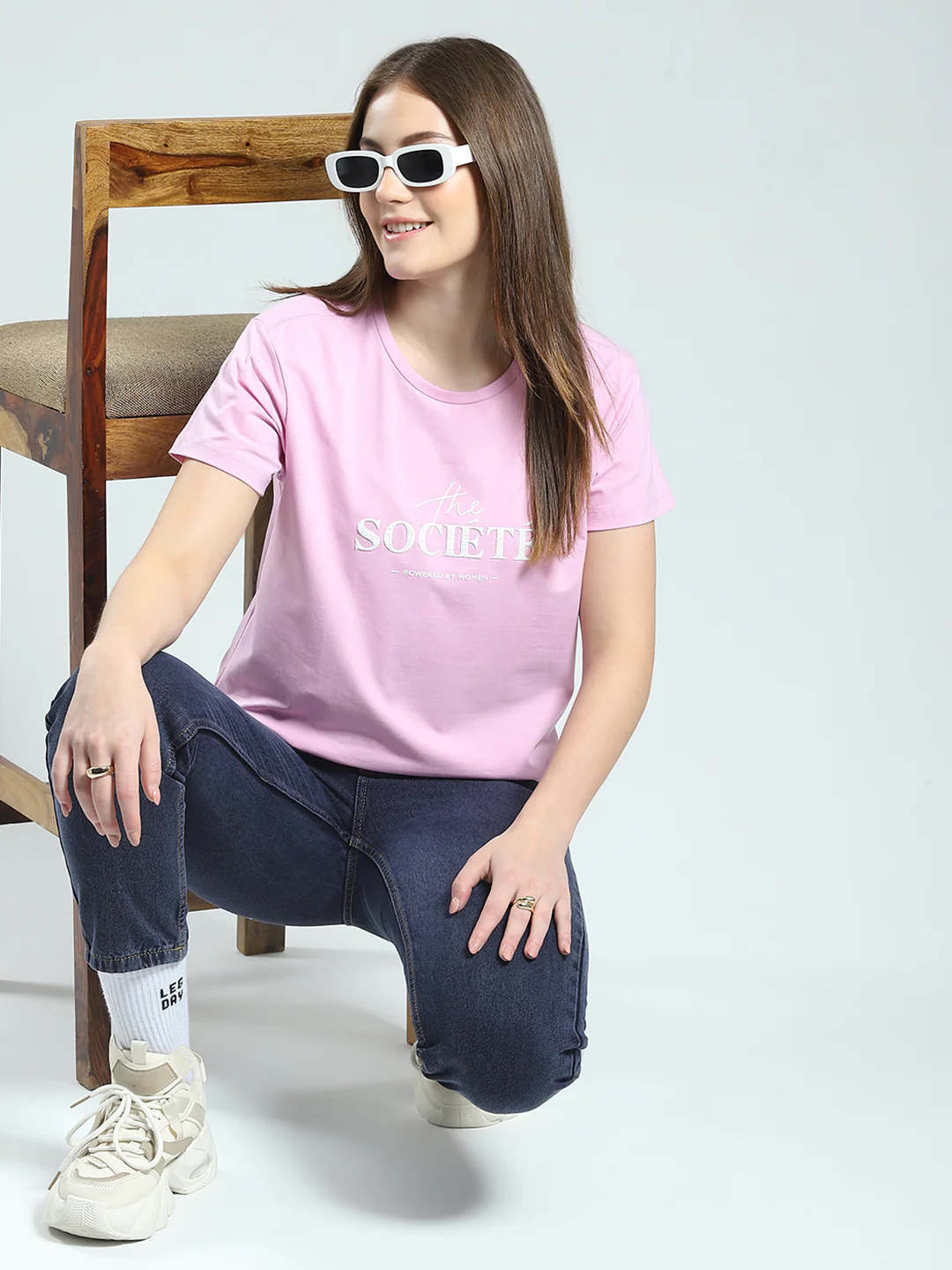 Women Purple Printed Round Neck Half Sleeve Top - Image 2