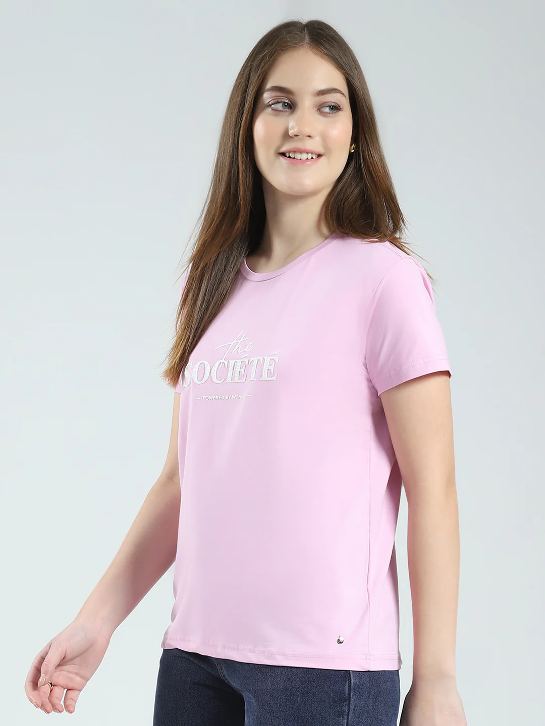 Women Purple Printed Round Neck Half Sleeve Top - Image 3