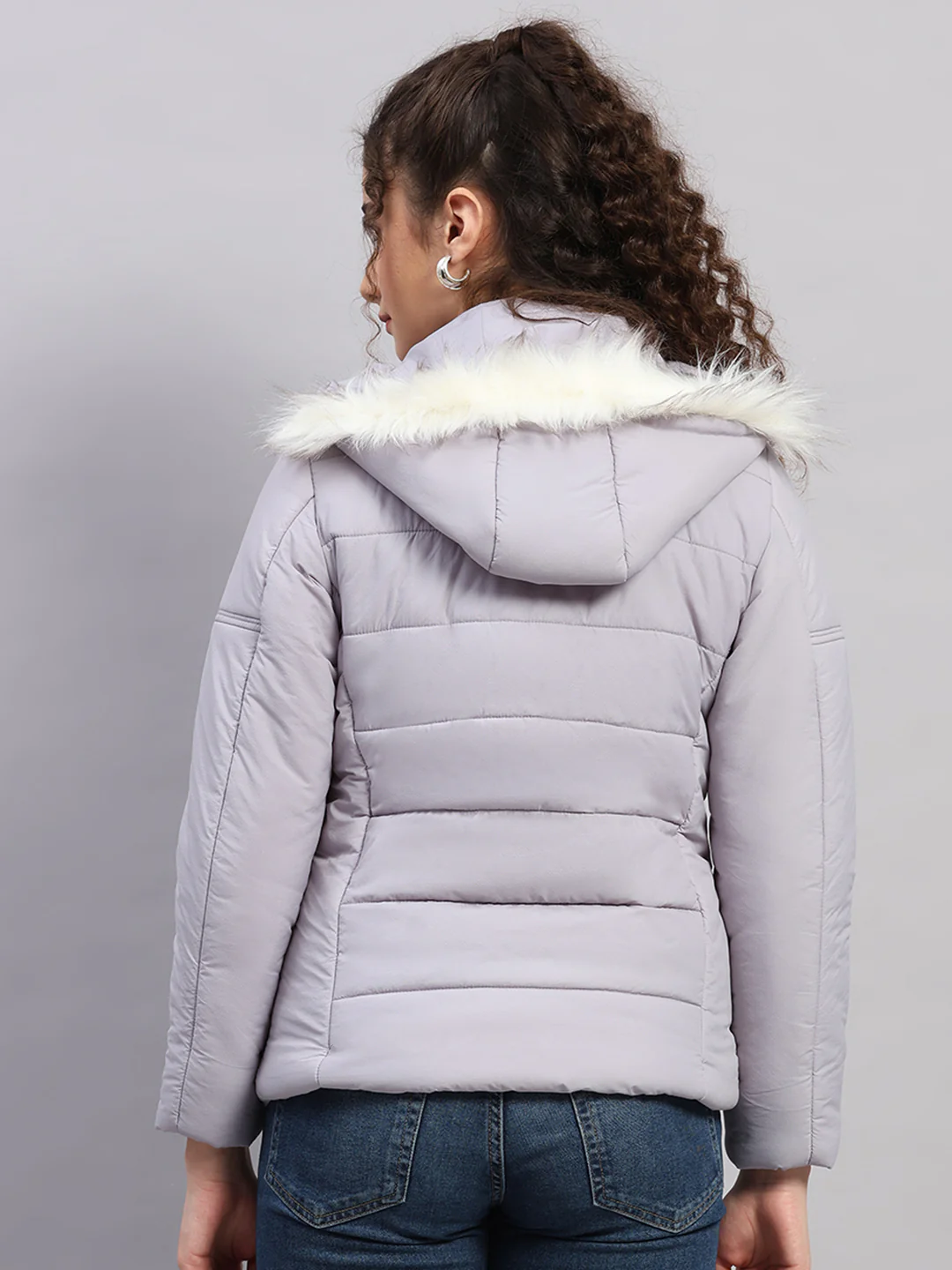 Women Purple Self Design Hooded Full Sleeve Jacket - Image 5