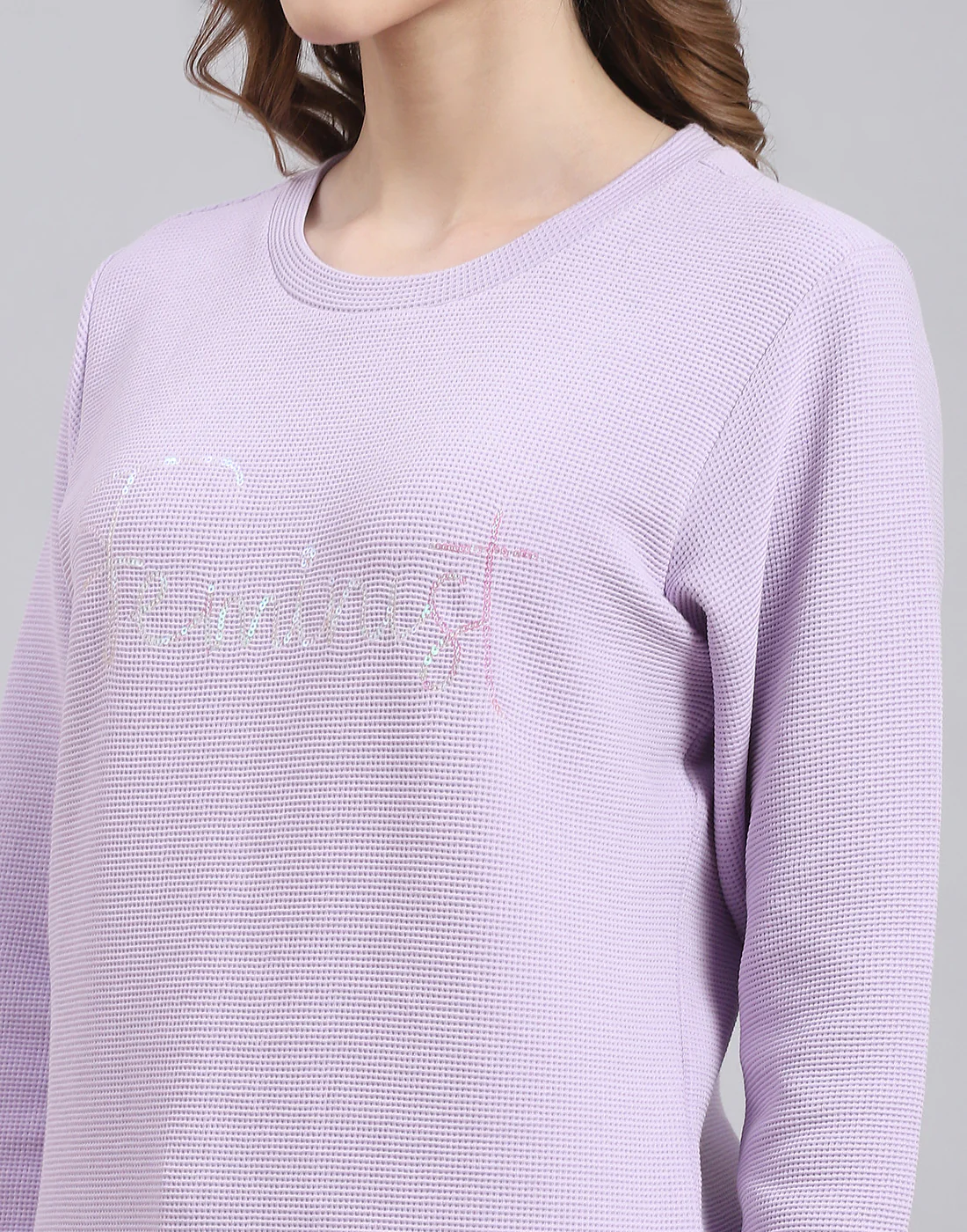 Women Purple Self Design Round Neck Full Sleeve Sweatshirt - Image 6