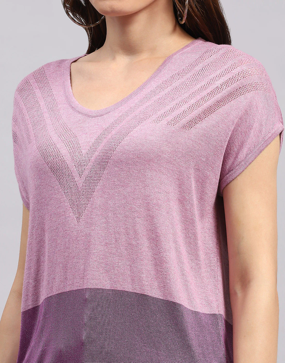 Women Purple Self Design Round Neck Half Sleeve Top - Image 7