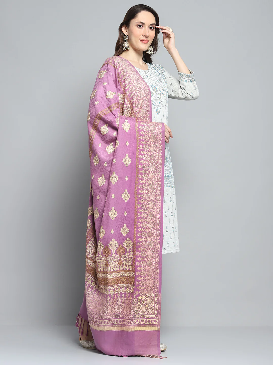 Women Purple Self Design Shawl - Image 4