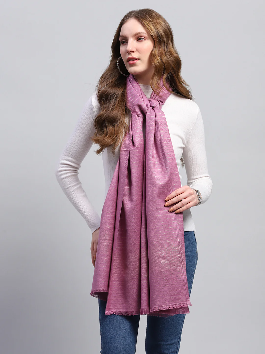 Women Purple Self Design Stole - Image 3
