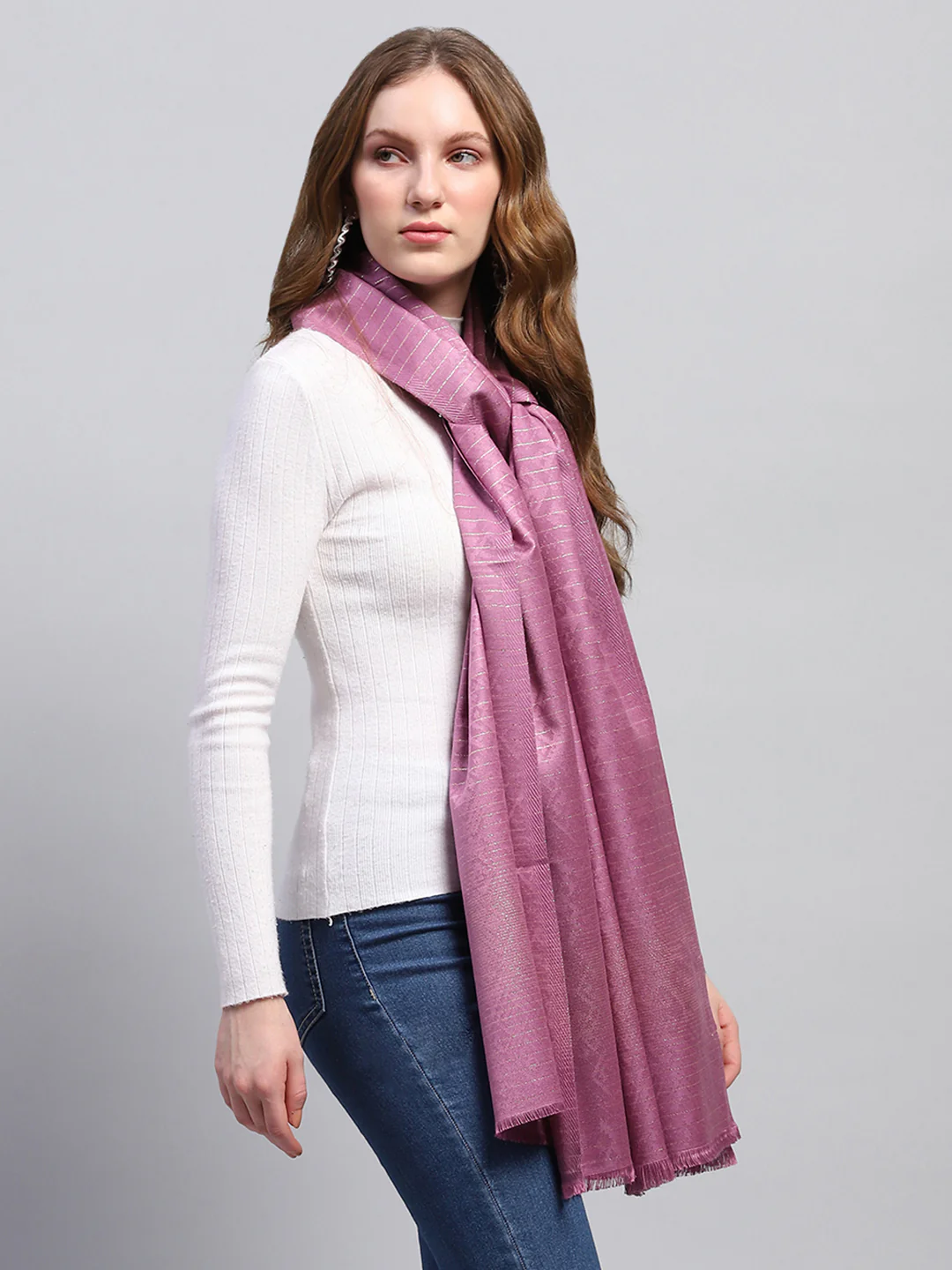 Women Purple Self Design Stole - Image 5