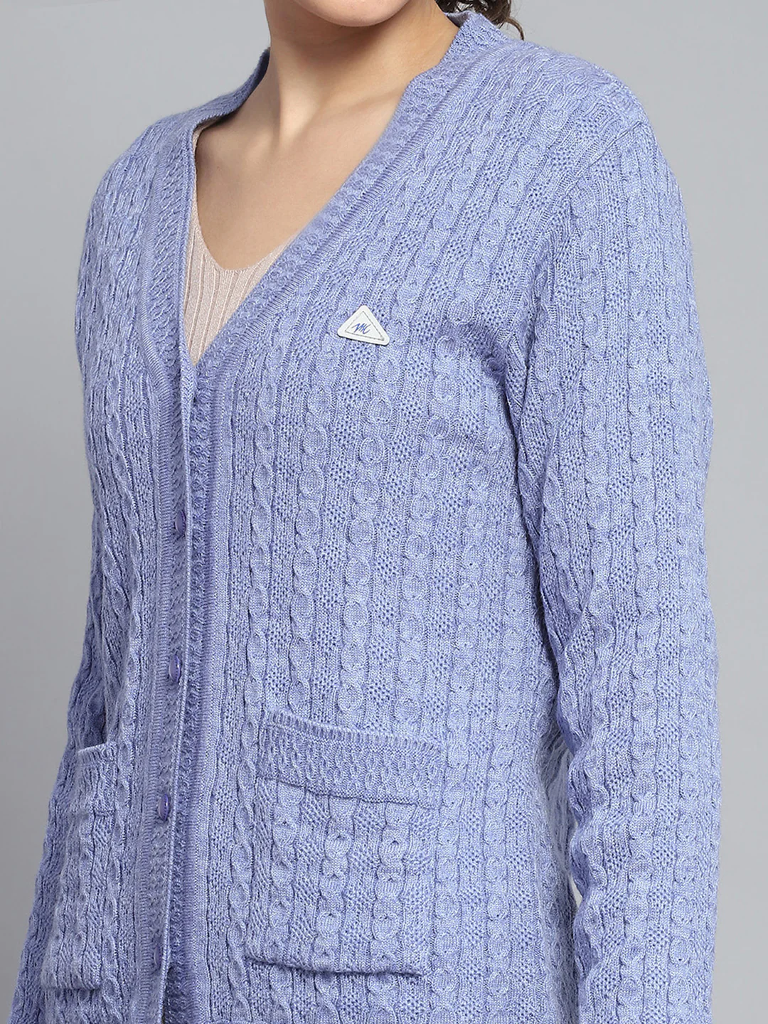 Women Purple Self Design V Neck Full Sleeve Cardigan - Image 7