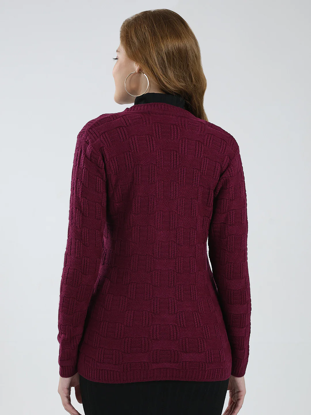 Women Purple Self Design V Neck Full Sleeve Cardigan - Image 5