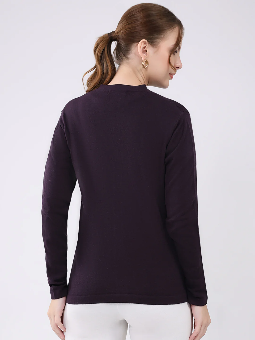 Women Purple Self Design V Neck Full Sleeve Cardigan - Image 5
