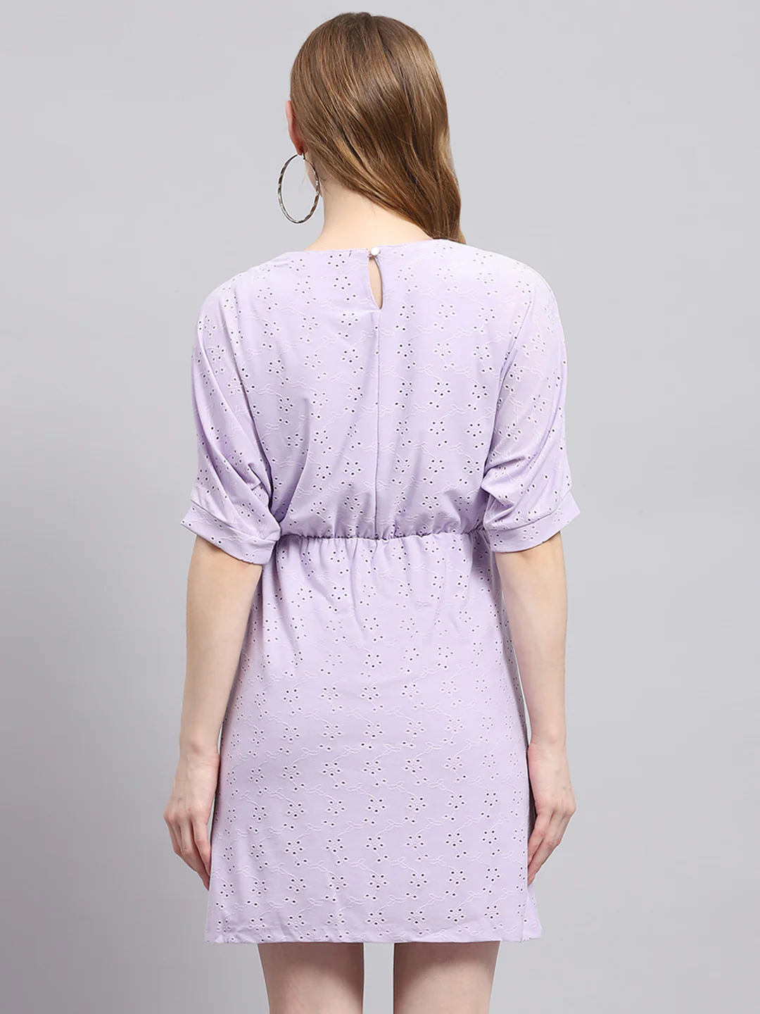 Women Purple Self Design V Neck Half Sleeve Tunic - Image 5