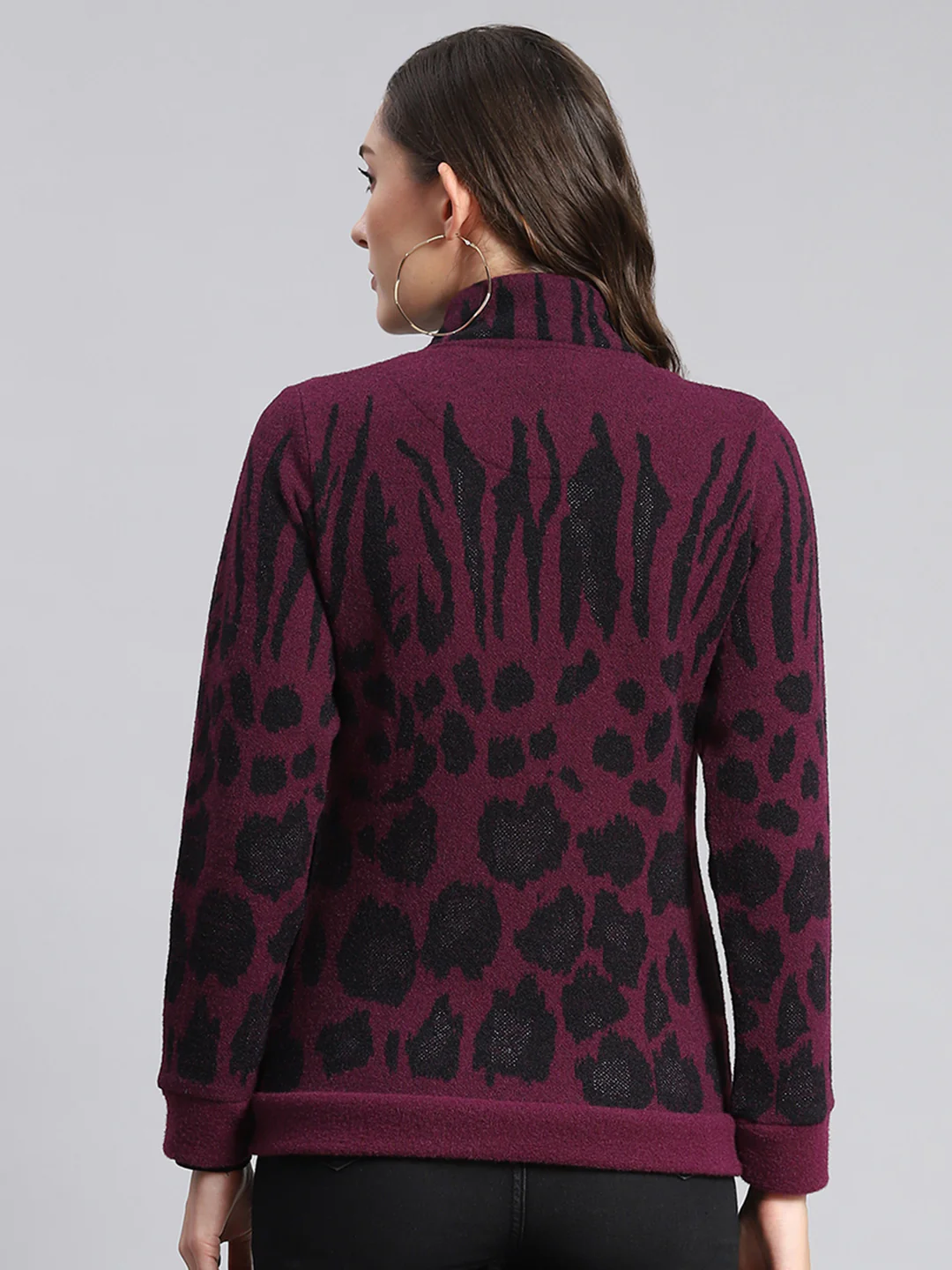 Women Purple Self Design F Neck Full Sleeve Sweatshirts - Image 4