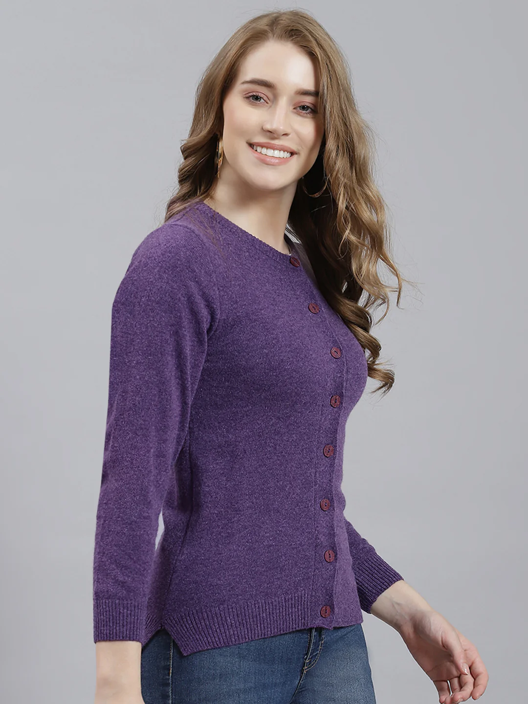 Women Purple Solid Cardigan - Image 3