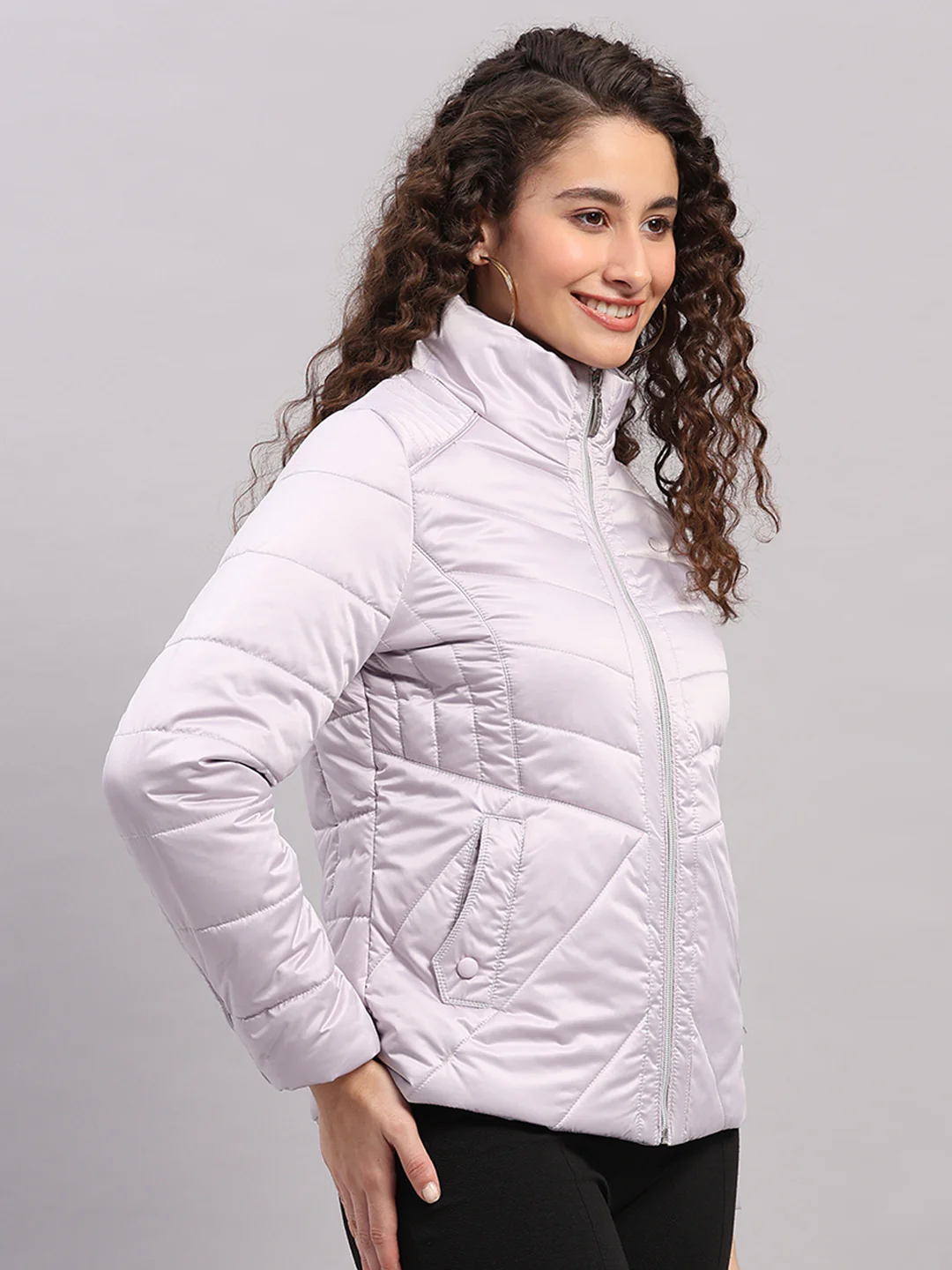 Women Purple Solid Collar Full Sleeve Jacket with Inbuilt Earphones - Image 4