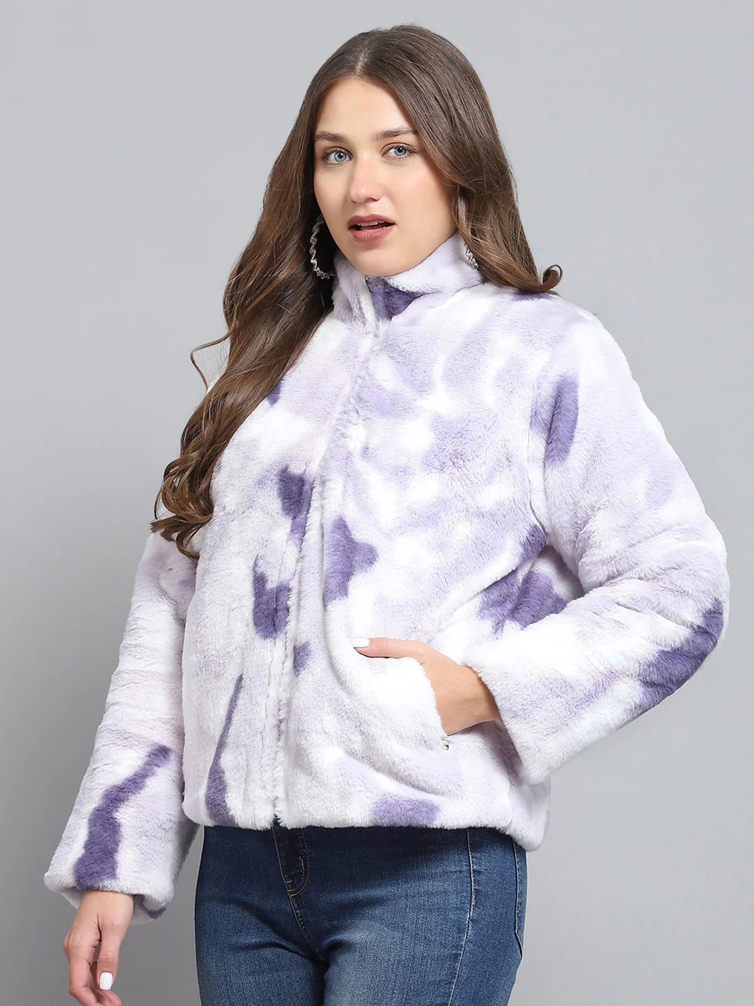 Women Purple Solid Collar Full Sleeve Reversible Jacket - Image 3
