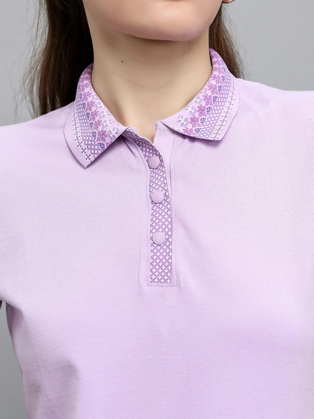 Women Purple Solid Collar Half Sleeve T-Shirt - Image 5