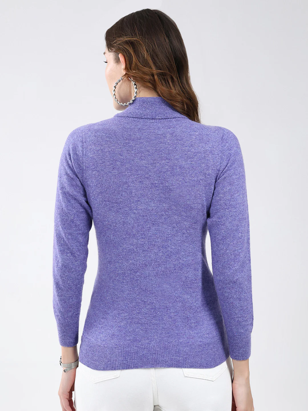 Women Purple Solid High Neck Full Sleeve Winter Top - Image 5