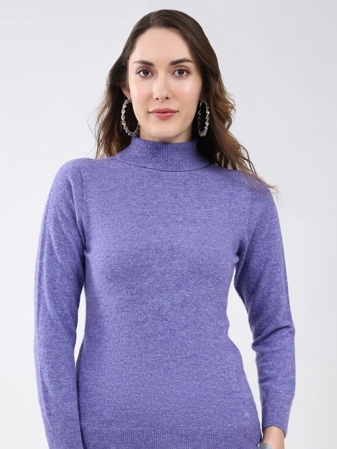 Women Purple Solid High Neck Full Sleeve Winter Top - Image 7