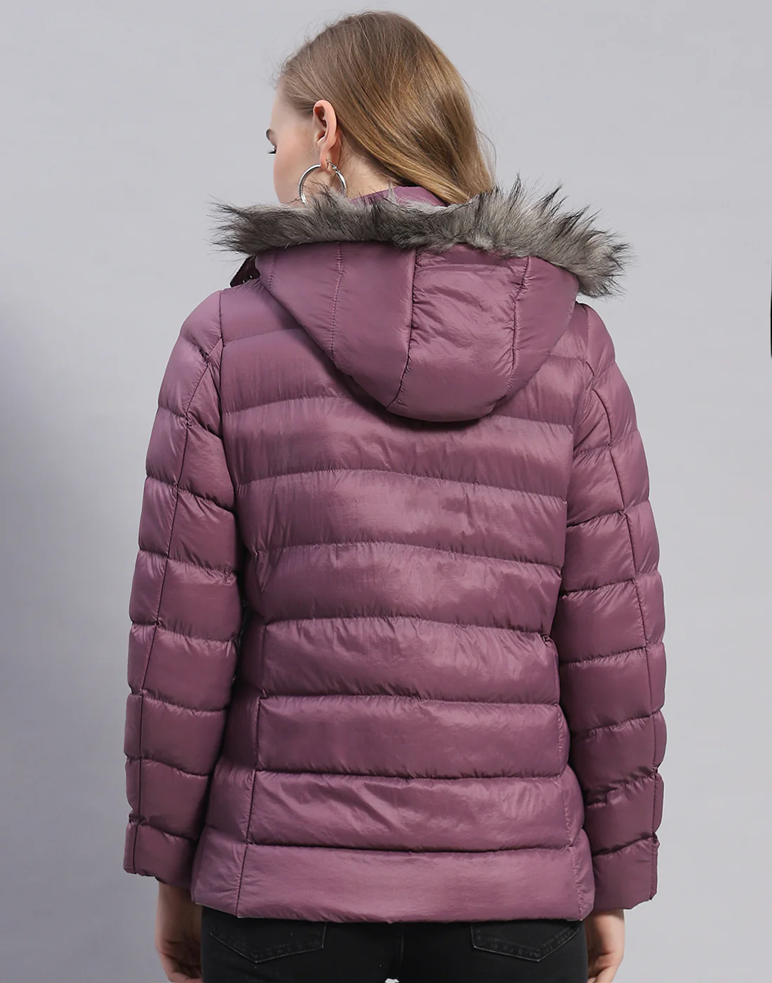 Women Purple Solid Hooded Full Sleeve Jacket - Image 5