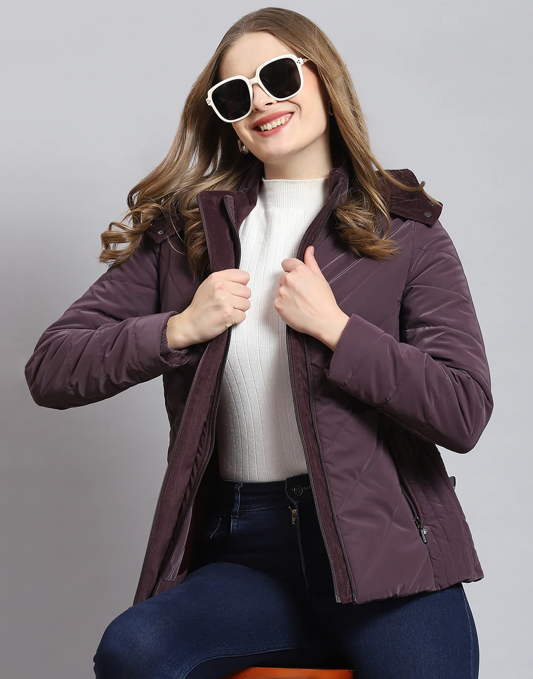 Women Purple Solid Hooded Full Sleeve Jacket - Image 6