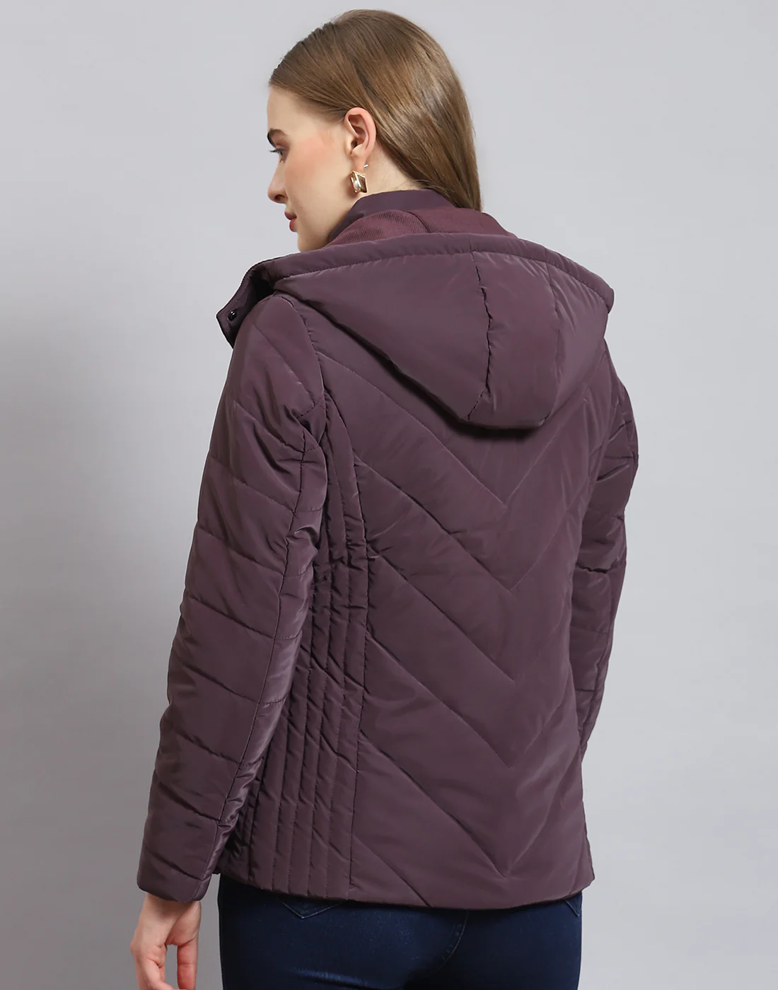 Women Purple Solid Hooded Full Sleeve Jacket - Image 7