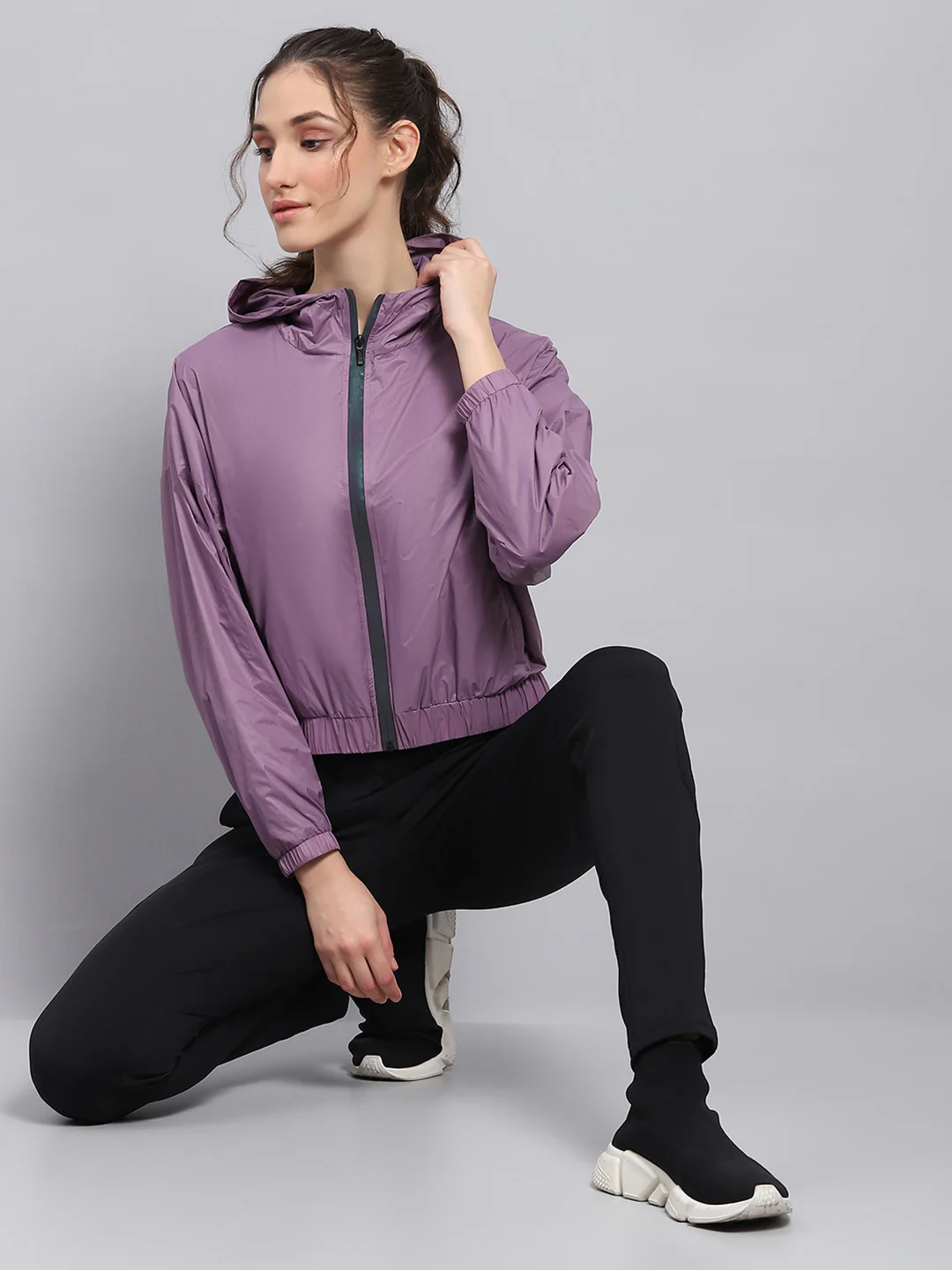 Rock.it Women Purple Solid Hooded Full Sleeve Jacket - Image 5