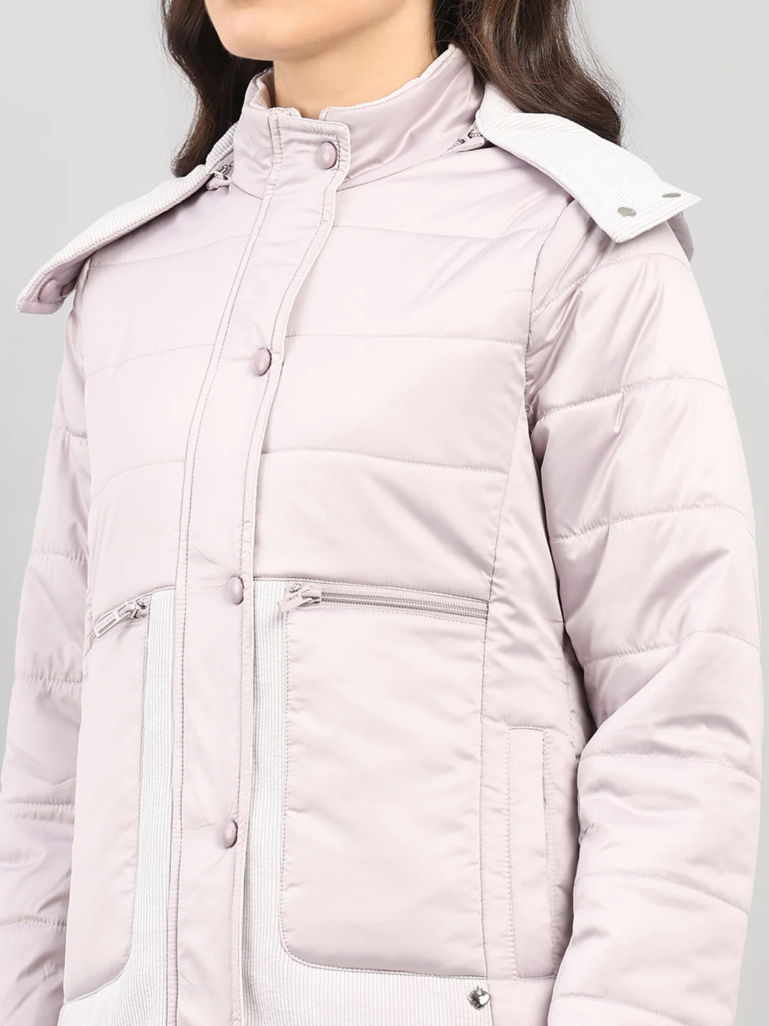 Women Purple Solid Hooded Full Sleeve Jacket - Image 7