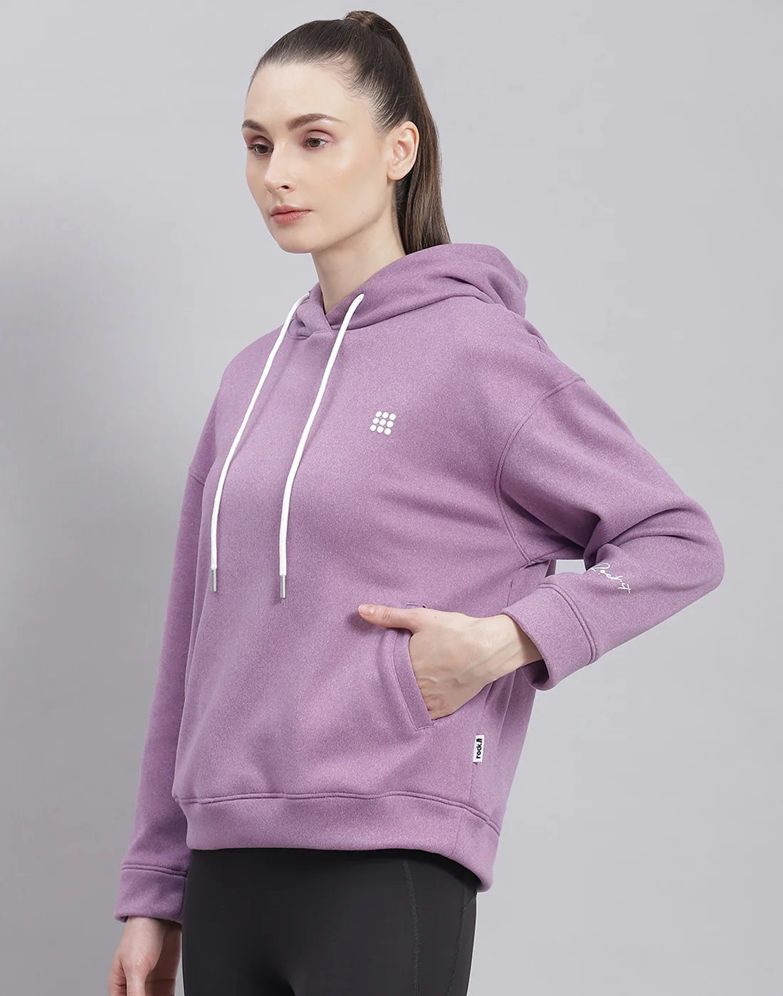 Rock.it Women Purple Solid Hooded Full Sleeve Sweatshirt - Image 3