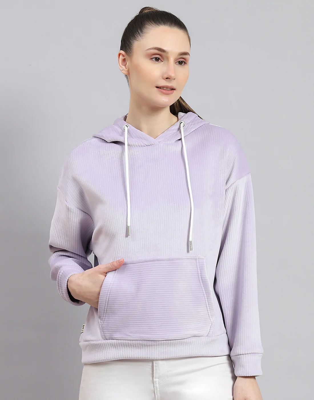 Rock.it Women Purple Solid Hooded Full Sleeve Sweatshirt - Image 2