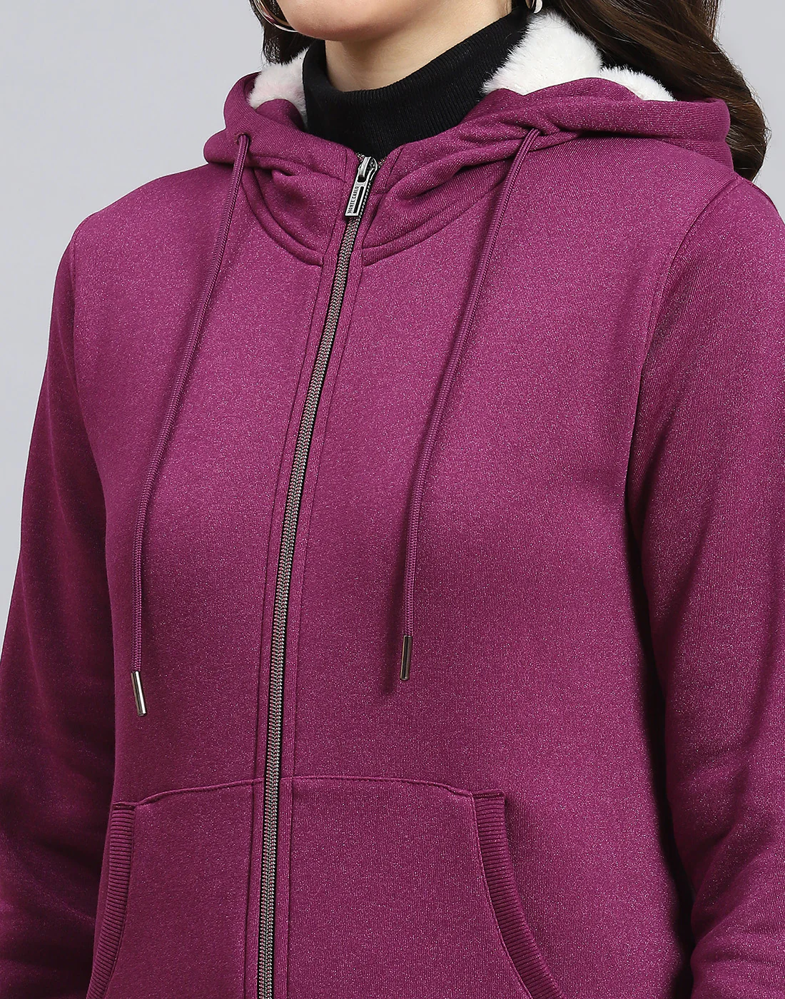 Women Purple Solid Hooded Full Sleeve Sweatshirt - Image 6