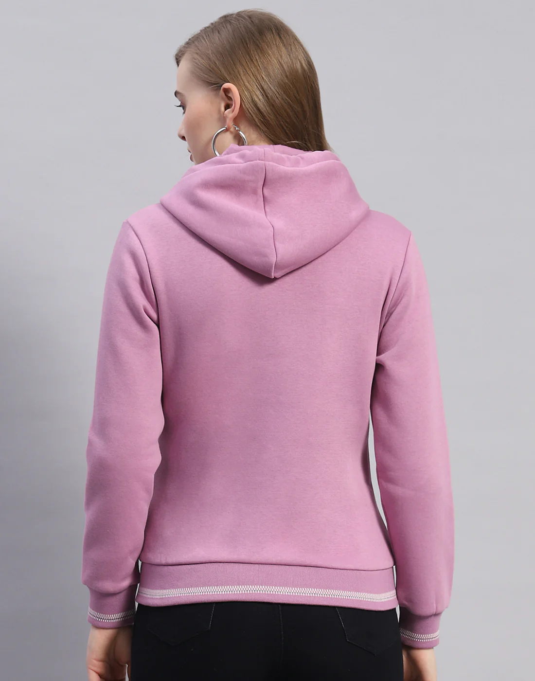 Women Purple Solid Hooded Full Sleeve Sweatshirt - Image 5