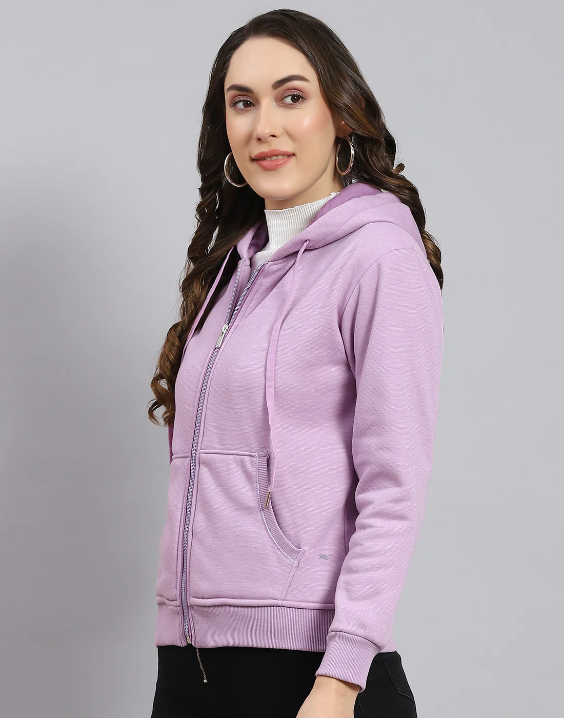 Women Purple Solid Hooded Full Sleeve Sweatshirt - Image 3