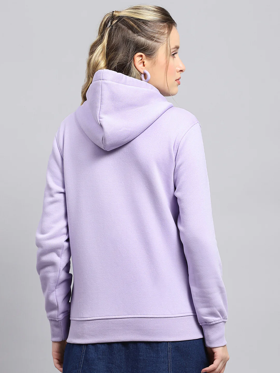 Women Purple Solid Hooded Full Sleeve Sweatshirt - Image 5