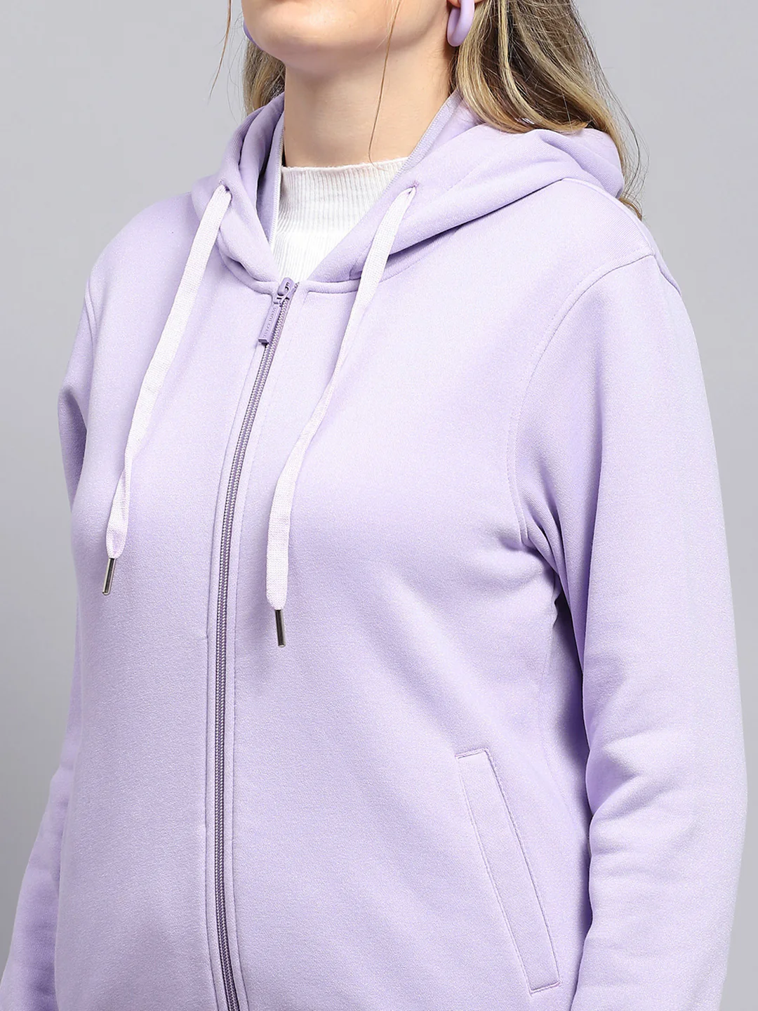 Women Purple Solid Hooded Full Sleeve Sweatshirt - Image 6