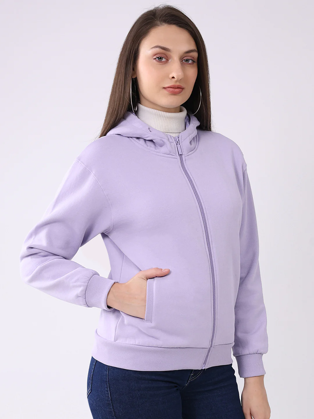 Women Purple Solid Hooded Full Sleeve Sweatshirt - Image 4