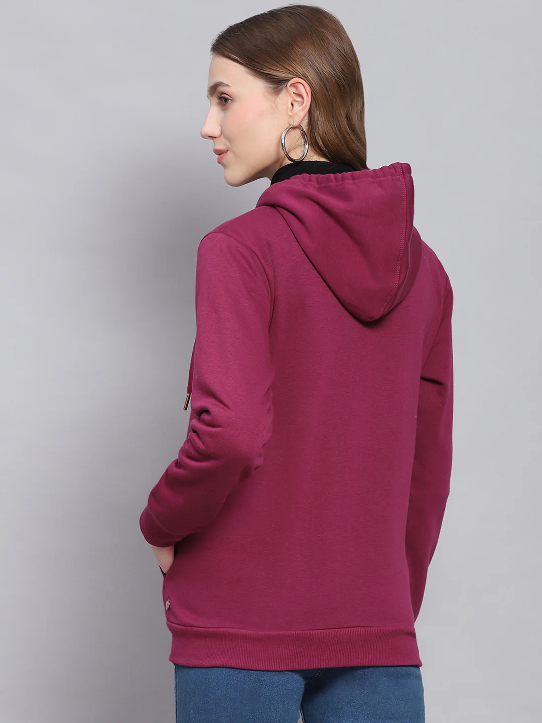 Women Purple Solid Hooded Full Sleeve Sweatshirts - Image 5