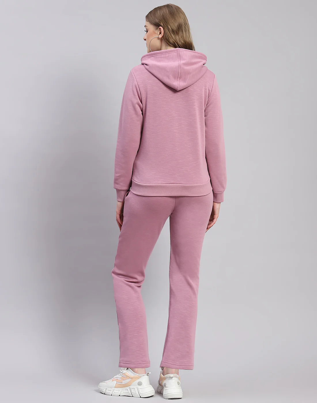 Women Purple Solid Hooded Full Sleeve Tracksuit - Image 5
