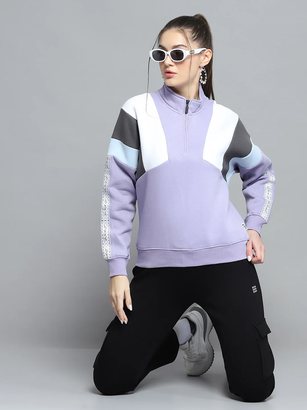 Rock.it Women Purple Solid Mock Neck Full Sleeve Sweatshirt - Image 2