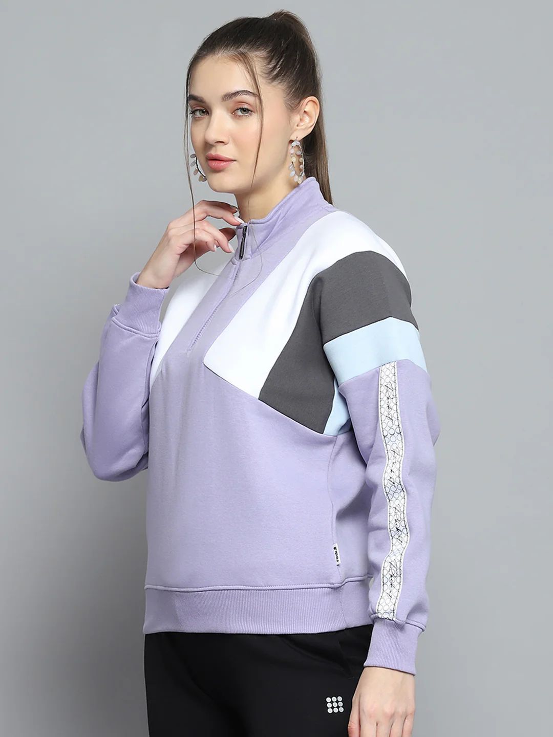 Rock.it Women Purple Solid Mock Neck Full Sleeve Sweatshirt - Image 3