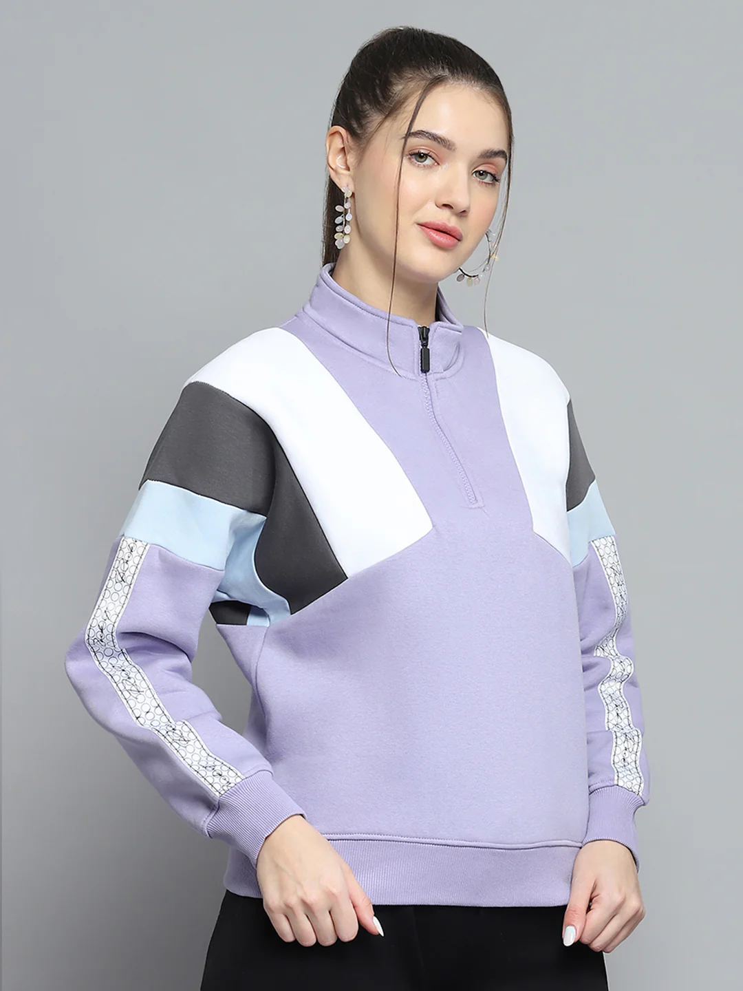 Rock.it Women Purple Solid Mock Neck Full Sleeve Sweatshirt - Image 4