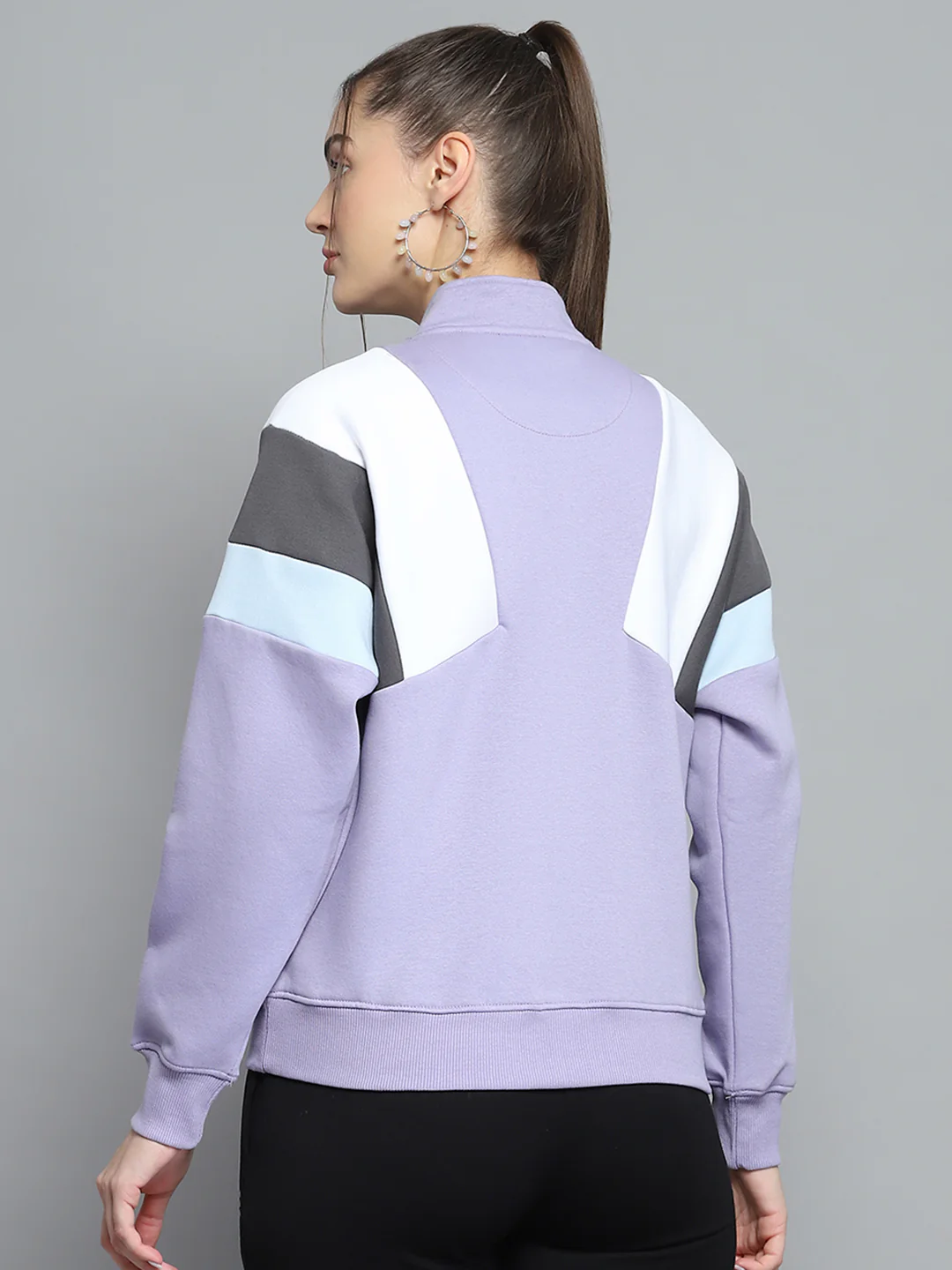 Rock.it Women Purple Solid Mock Neck Full Sleeve Sweatshirt - Image 5